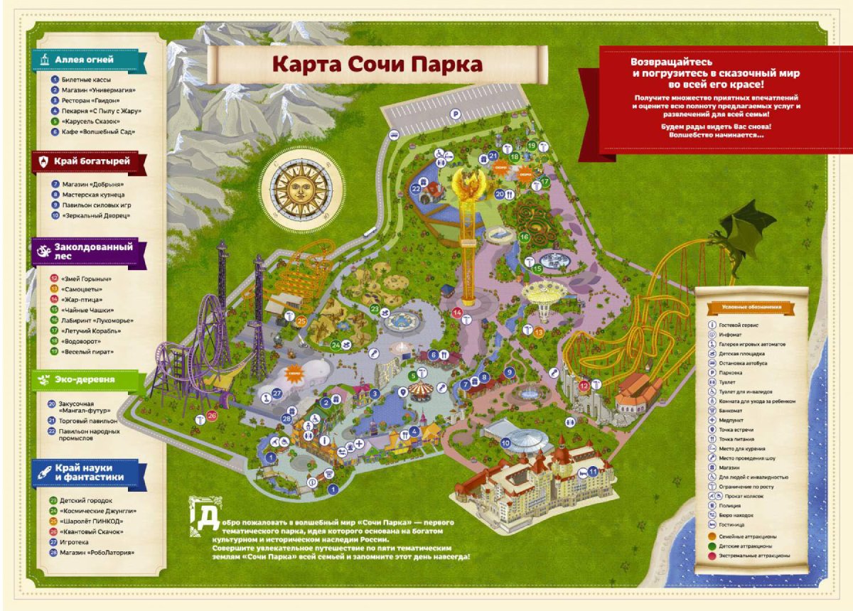 Карта аттракционов в Сочи Парке Карта Сочи Парка